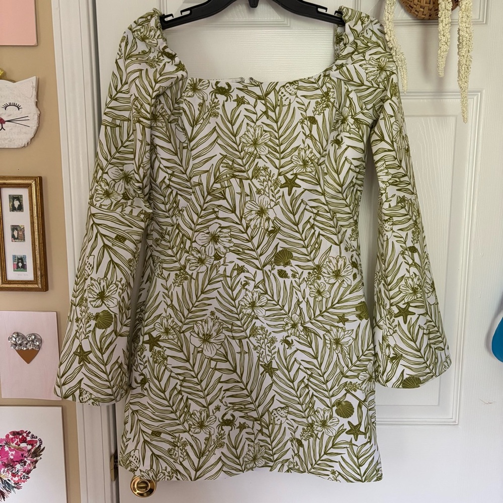 Floral Green and White Dress
